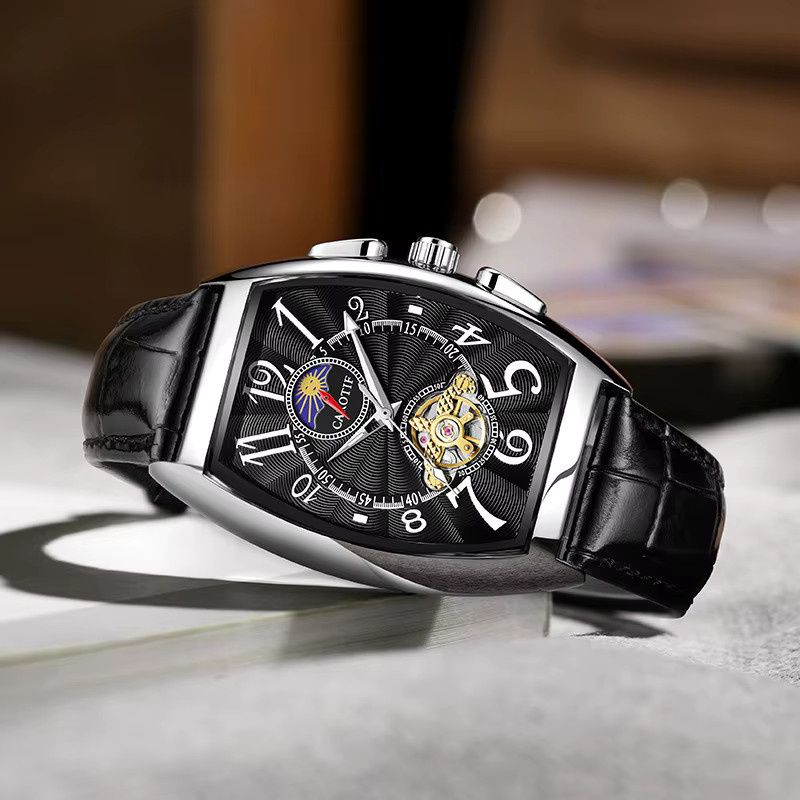 CAROTIF Armbanduhr Automatik, Edelstahl, Leder, Schwarz, Herren - Bild 3