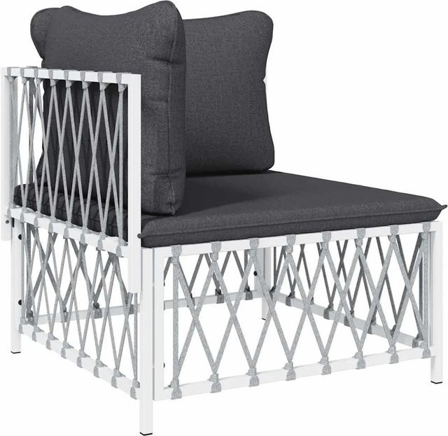 vidaXL Garten-Ecksofa in Weiß mit Kissen aus Textilene und pulverbeschichtetem Stahlrahmen - Bild 1