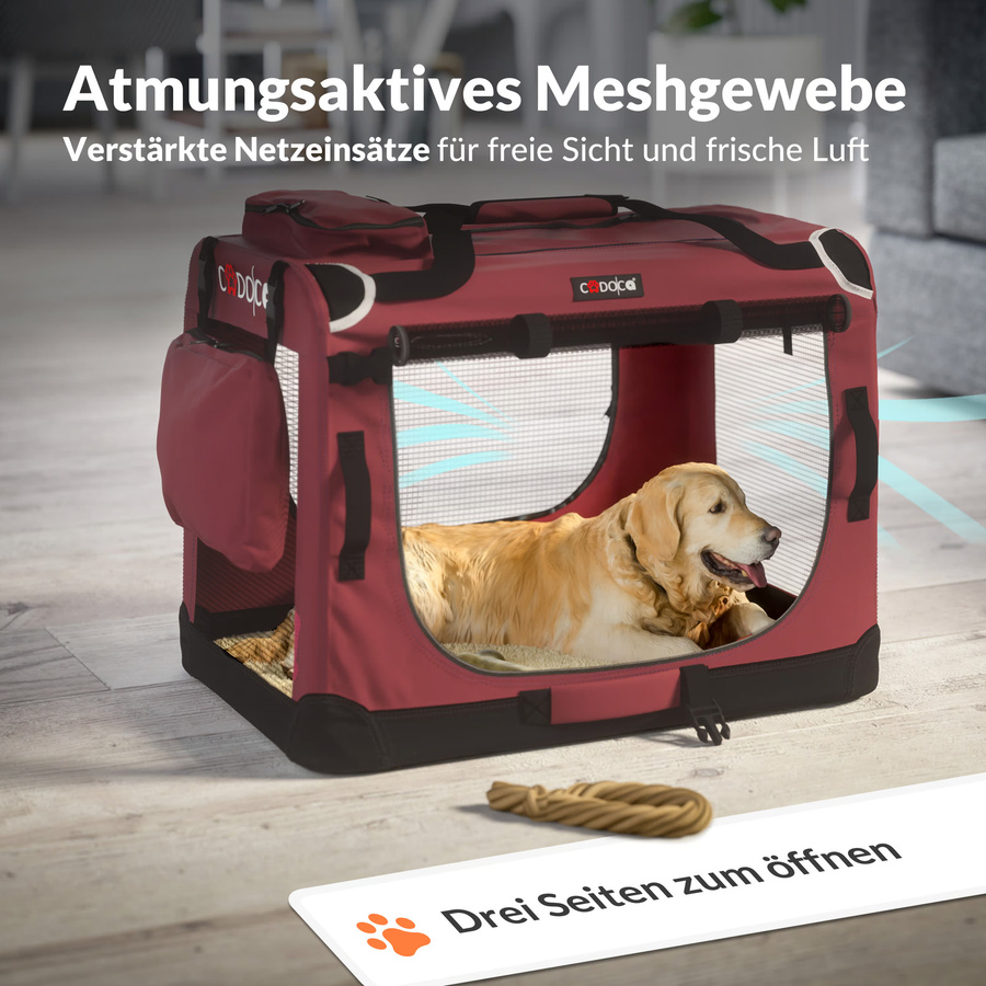 CADOCA Hundebox faltbar XXXL in Dunkelrot, B/T/H: 101 x 70 x 70 cm - Bild 2