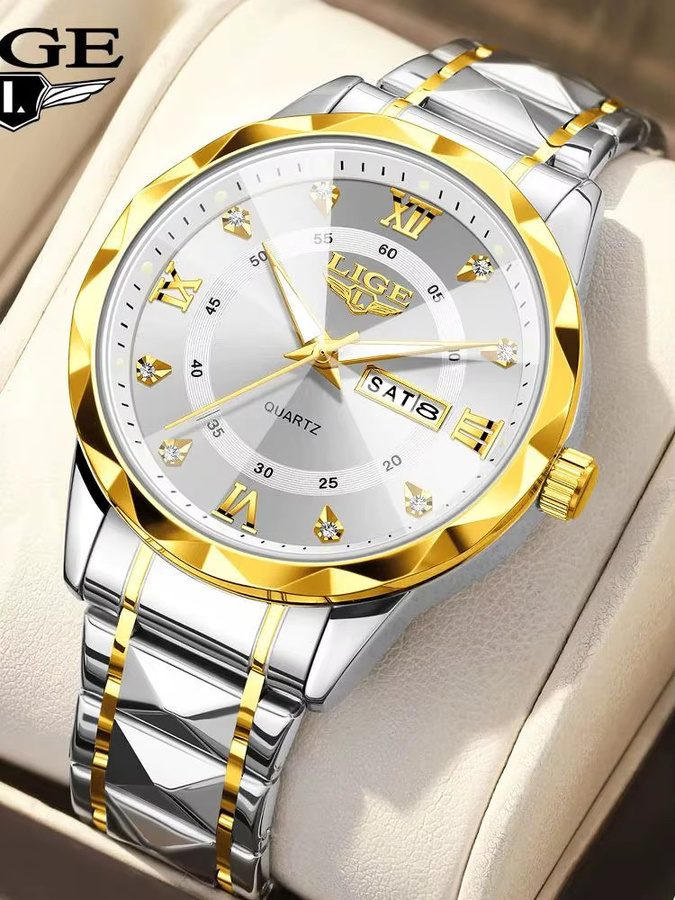 LIGE Armbanduhr Edelstahl, Quarz, Silber, Herren, Datum, Wochentag - Bild 7