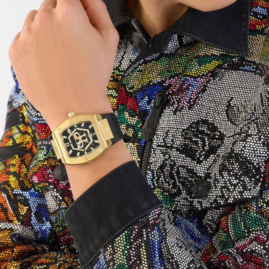 Philipp Plein Herrenuhr, Quarz, Edelstahl, Tonneau, 44 mm, Schwarz, Silikon - Bild 2