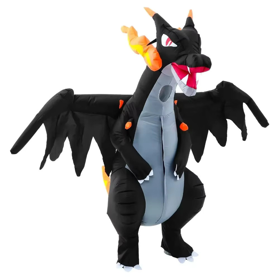 Hangchen Family Aufblasbares Halloween-Dinosaurier-Kostüm, feuerspeiender Drache, Schwarz - Bild 5