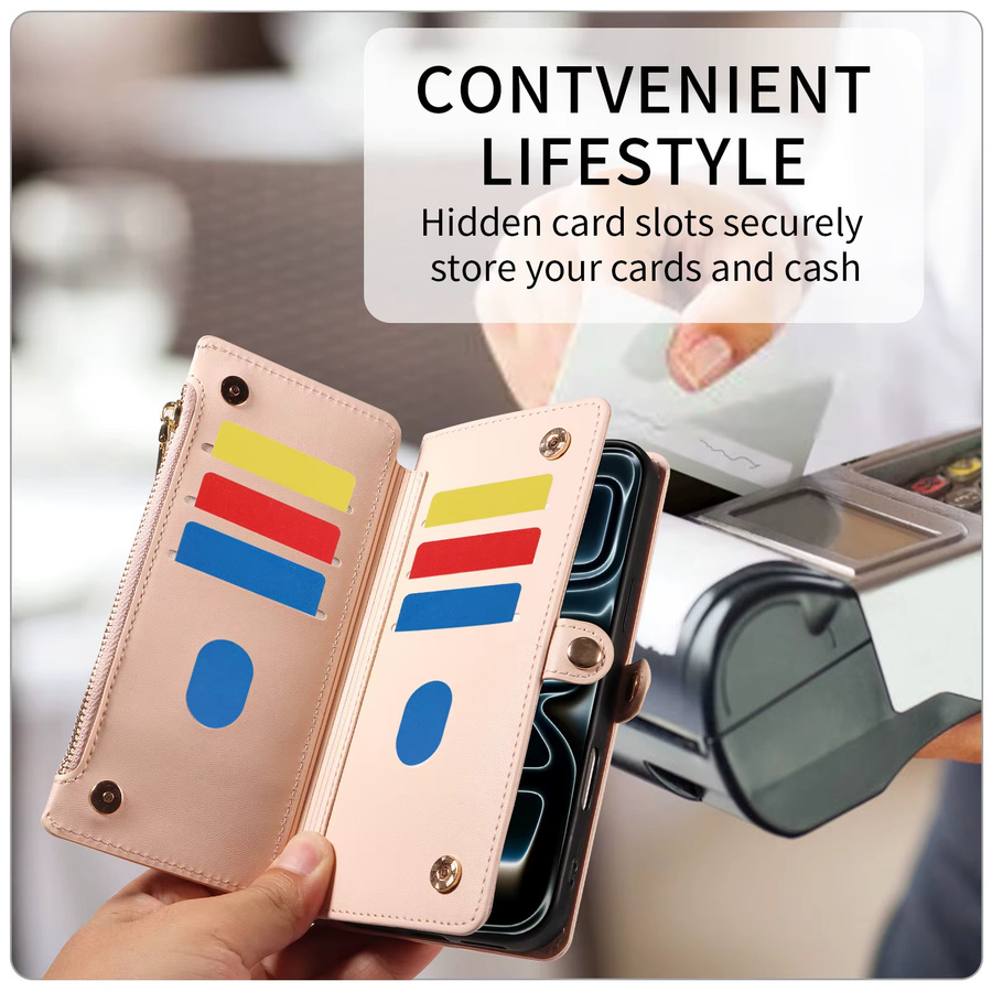 PU-Leder Handyhülle mit magnetischem Trageriemen und Brieftaschen-Funktion für Samsung Galaxy S26 S25 S24 S22 S21 S20 FE Plus Ultra Edge in Braun und Pink - Bild 2