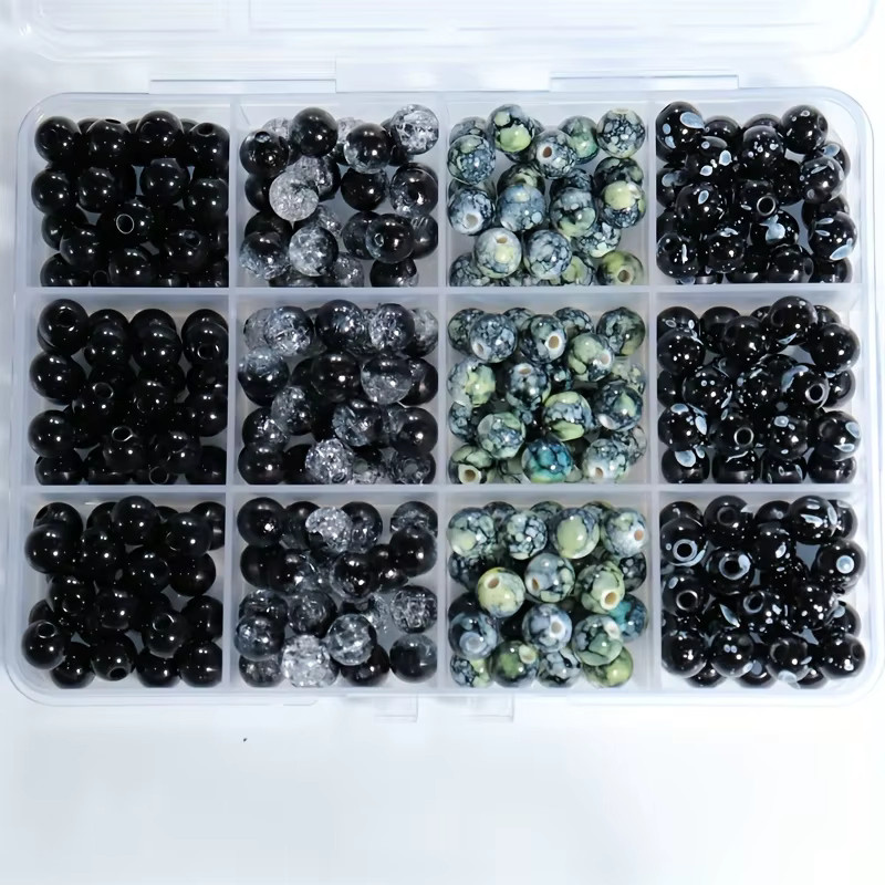 QYWCTZ Perlen-Set, 8mm Acryl, Schwarz, Runde Perlen, Unisex - Bild 2