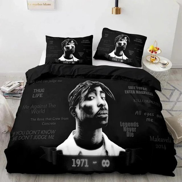 2Pac Tupac Amaru Shakur Bettwäsche-Set mit Kissenbezug und Bettbezug, weich, Single, B: 135 cm, H: 200 cm - Bild 1