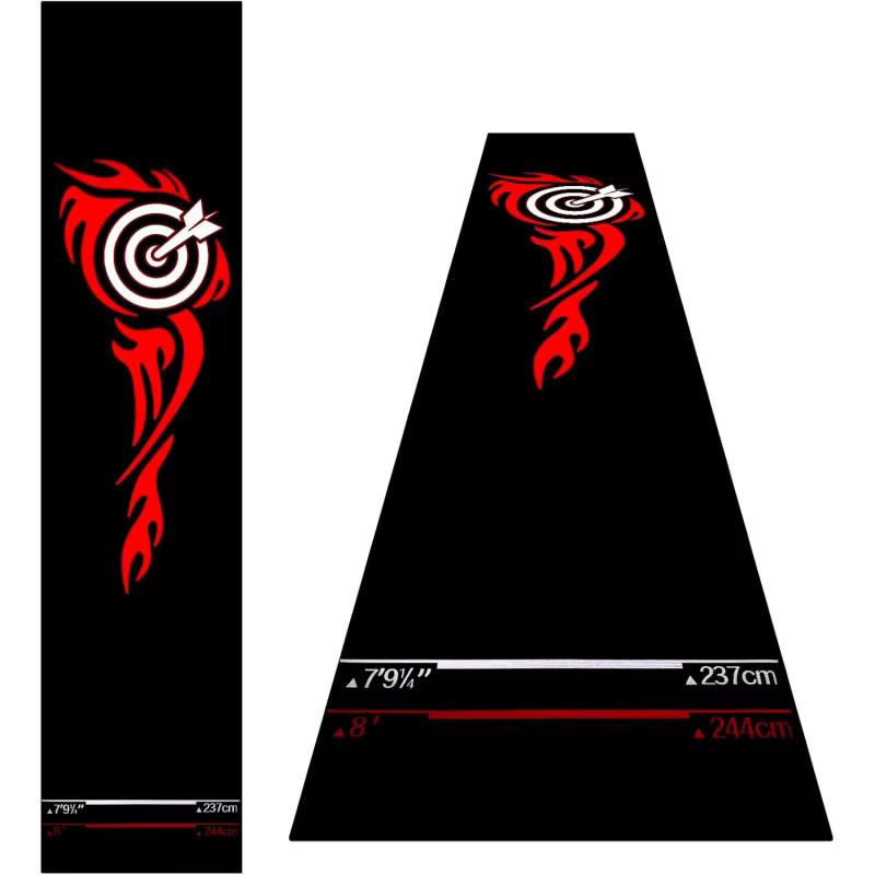 VIKAMA Dart-Laufbahnmatte mit Flammen-Dartboard-Muster, rutschfest, Schwarz, Breite: 260 cm, Tiefe: 120 cm - Bild 2