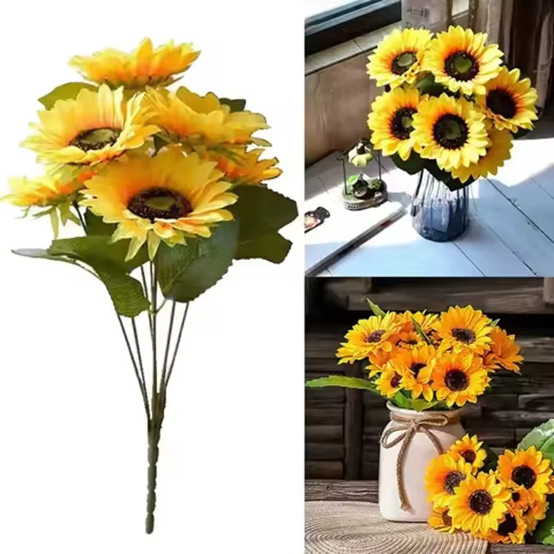 Künstliche Sonnenblumen aus Seide in Gelb für Tischdekoration, Hochzeit und Garten - Bild 2