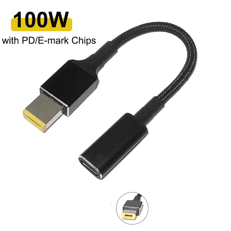 USB Typ C auf Vierkantstecker Konverter für Lenovo Thinkpad, 100 W Schnellladeadapter, Schwarz - Bild 4