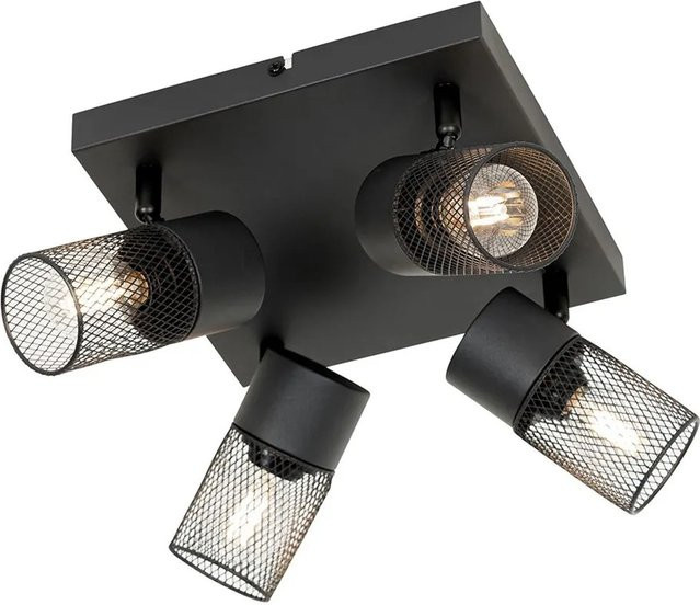 QAZQA Industrieller Deckenstrahler Jim, 4-flammig, verstellbar und dimmbar, Schwarz, Stahl, E14 - Bild 1