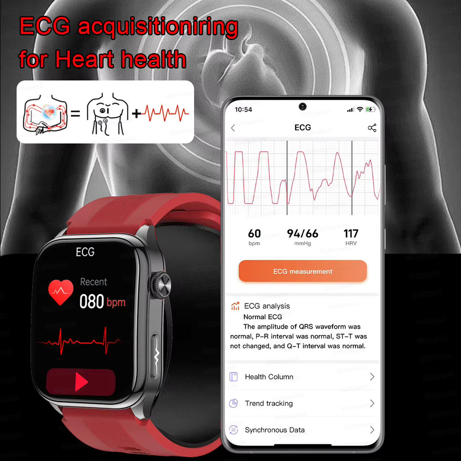 KAVSUMI Smartwatch mit integrierter Luftpumpe und Airbag, Schwarz, mit EKG, PPG, Blutsauerstoff-, Harnsäure- und Blutdruckmessung, Saphirglas und NFC - Bild 4