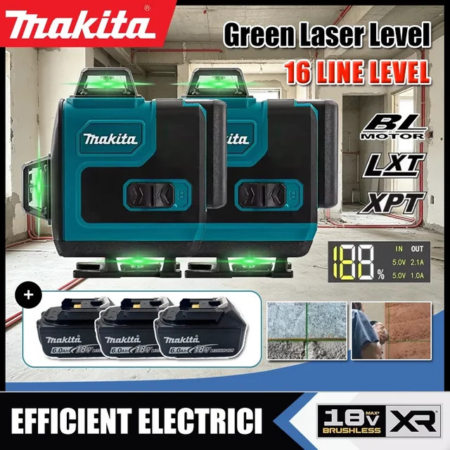 Makita 16-Linien Kreuzlinienlaser mit Grünlicht, wandmontierbares horizontales und vertikales Werkzeug - Bild 1
