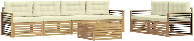 vidaXL Outdoor-Sofagarnitur 7-teilig aus Akazienholz mit Kissen in Weiß und Beige aus UV-beständigem Polyester - Bild 1