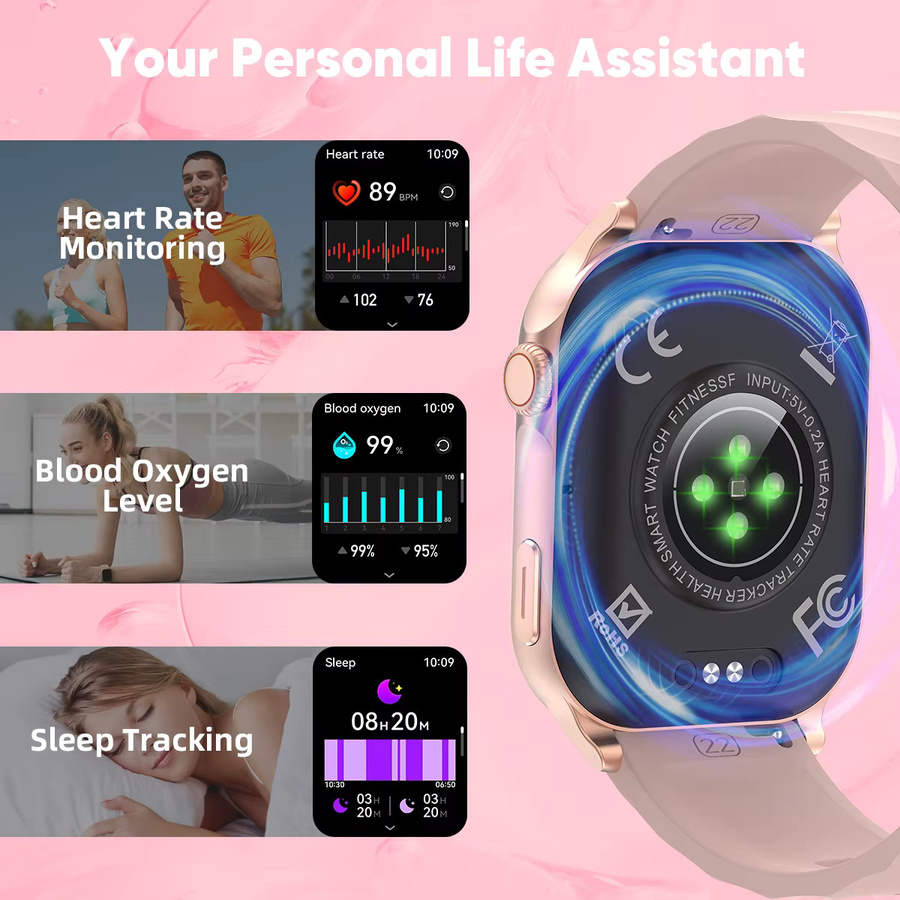 LIGE Smartwatch, 2,01 Zoll, Schwarz, Silikon, Damen - Bild 4