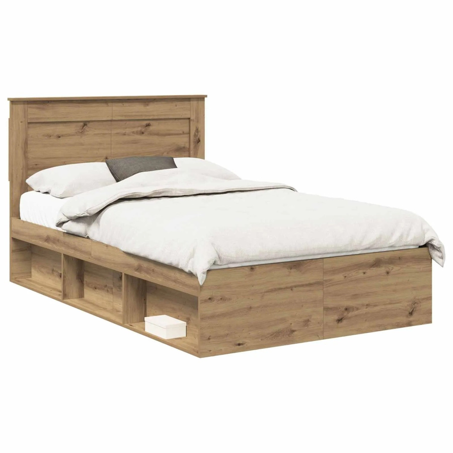 vidaXL Bettrahmen mit Kopfteil in Artisan-Eiche, modern, Farbe: Braun, B/T/H: 120 x 200 x 123 cm - Bild 2