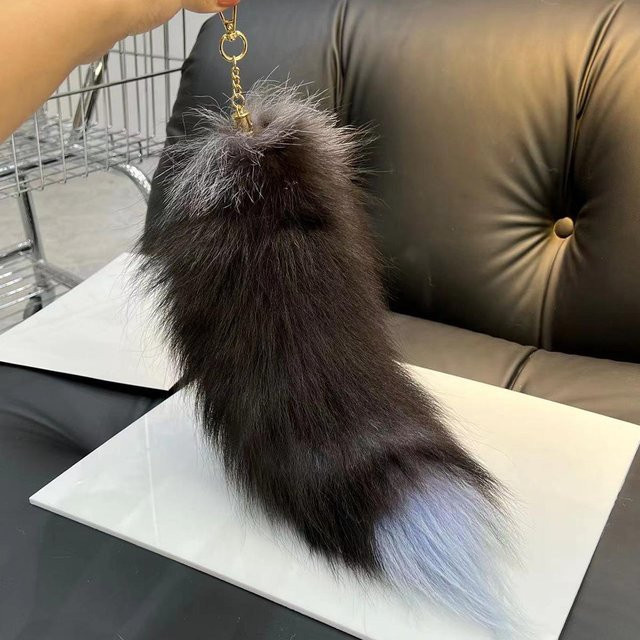 Schlüsselanhänger Fuchsschwanz, Pelz, grau, 40 cm, Unisex - Bild 1