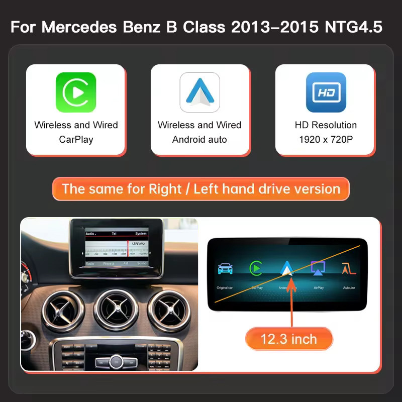AUTOABC 12,3 Zoll Auto Radio für Mercedes Benz B-Klasse B180 B200 B220 B260 W245 W246 mit CarPlay und Android Auto Multimedia Player Touchscreen in Schwarz - Bild 5