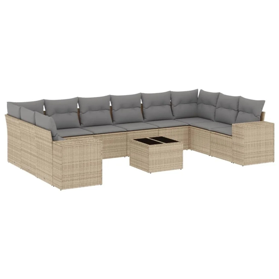 vidaXL 11-teilige Garten-Sofagarnitur aus Poly-Rattan mit Kissen in Beige und Hellgrau - Bild 2