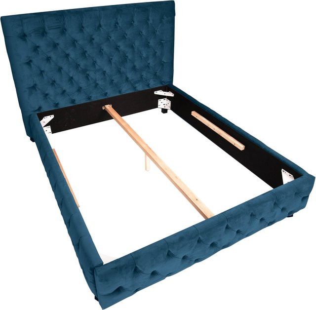 Doppelbett PARIS von riess-ambiente im Chesterfield-Design aus Samt in Dunkelblau, B/T/H: 180 x 200 cm - Bild 1