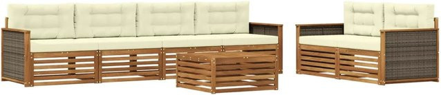 vidaXL Outdoor-Sofagarnitur aus Akazienholz in L-Form mit Kissen und Tisch, Farbe: Natur und Beige - Bild 1