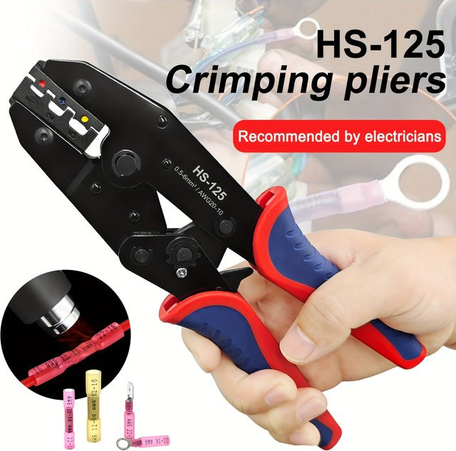 HS-125 Ratschen-Draht-Crimpzange für isolierte Nylon-Schrumpfklemmen AWG 20–10 - Bild 1