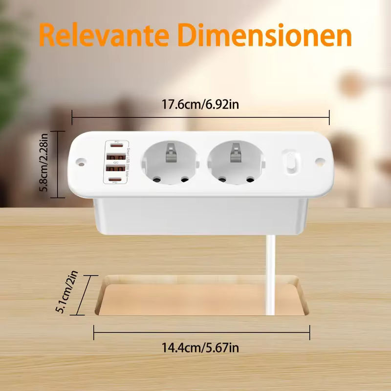 DODOYESANA Steckdosenleiste mit 2 AC-Steckdosen, 2 USB-A und 2 USB-C Anschlüssen in Weiß, 2 m Verlängerungskabel, 4000 W, EU-Stecker - Bild 2