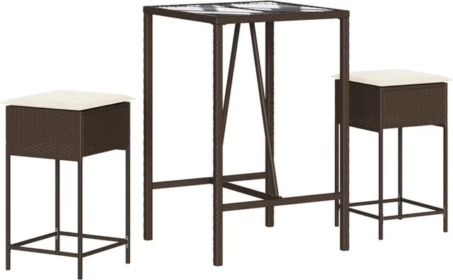 vidaXL 3-tlg Gartenbar-Set aus Poly Rattan mit Kissen in Braun - Bild 1