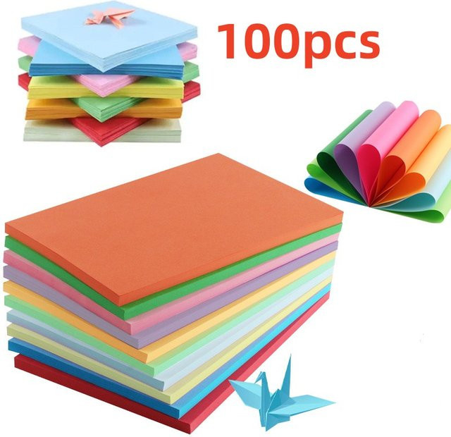 100 Stück Buntes Origami Bastelpapier in A4 für Kinder und Scrapbooking, 10 Farben, Matt - Bild 1