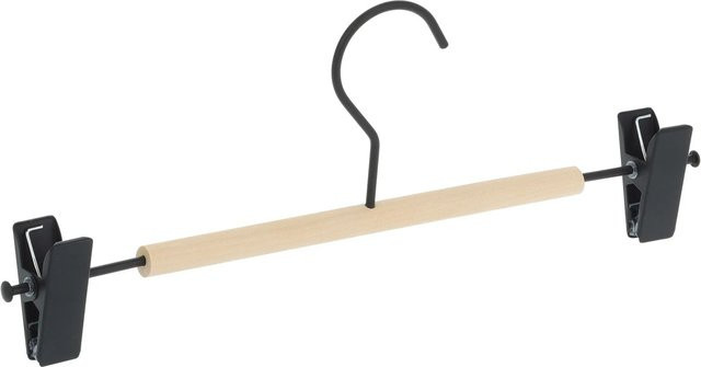 Relaxdays Hosenbügel aus Lotusholz und Eisen in Schwarz und Natur, breitenverstellbar mit Clips und drehbarem Haken, B/T/H: 30,5 x 11,5 x 3 cm - Bild 1