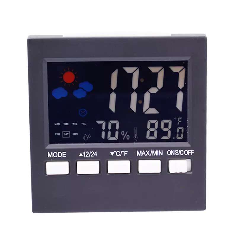 Multifunktions Digital-Wetterstation von JUANJUAN in Schwarz mit Thermometer, Hygrometer, Uhr, Wecker und Wettervorhersage - Bild 2