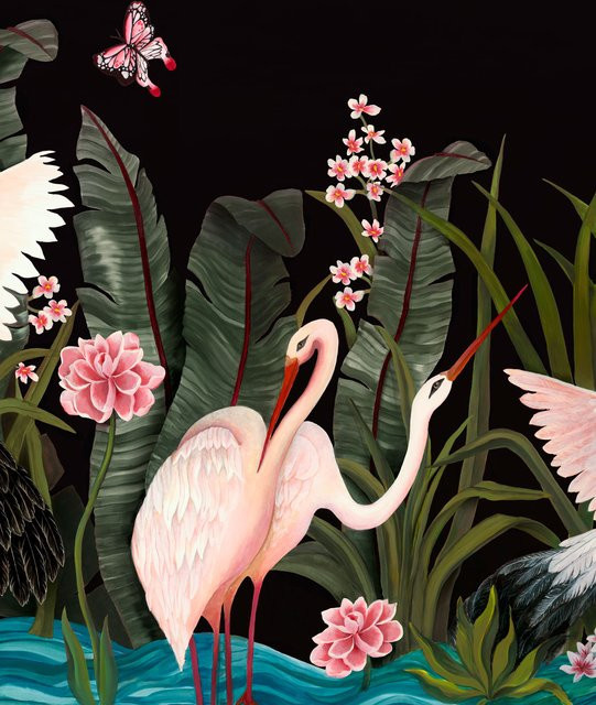 Coordonné Wandtapete Wetlands Landscape in Rose/Schwarz aus Vlies - Bild 1