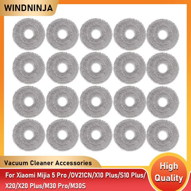 WINDNINJA Mopp Tuch Kit für Xiaomi Mijia Roboter Staubsauger 5 Pro, X10 Plus, S10 Plus, X20, X20 Plus, M30 Pro, M30S und OV21CN als Ersatzteile Mops Pads - Bild 1