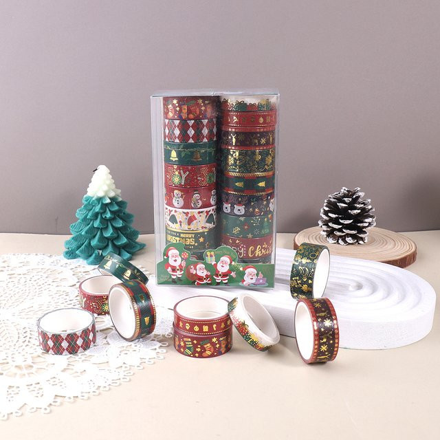 17 Rollen Washi-Tape Set mit weihnachtlichem Muster und Goldprägung in Multicolor für DIY-Scrapbooking und Geschenkdekoration - Bild 1