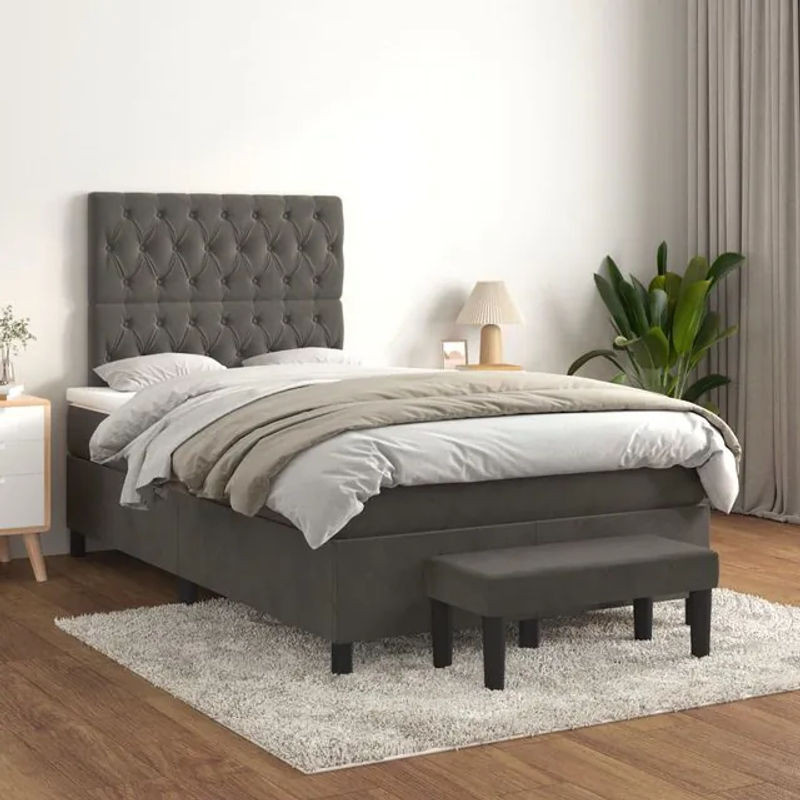 Vidaxl Kontinentalbett mit Matratze in Anthrazit, Polsterbett aus Samt, B/T/H: 120 x 200 cm - Bild 1