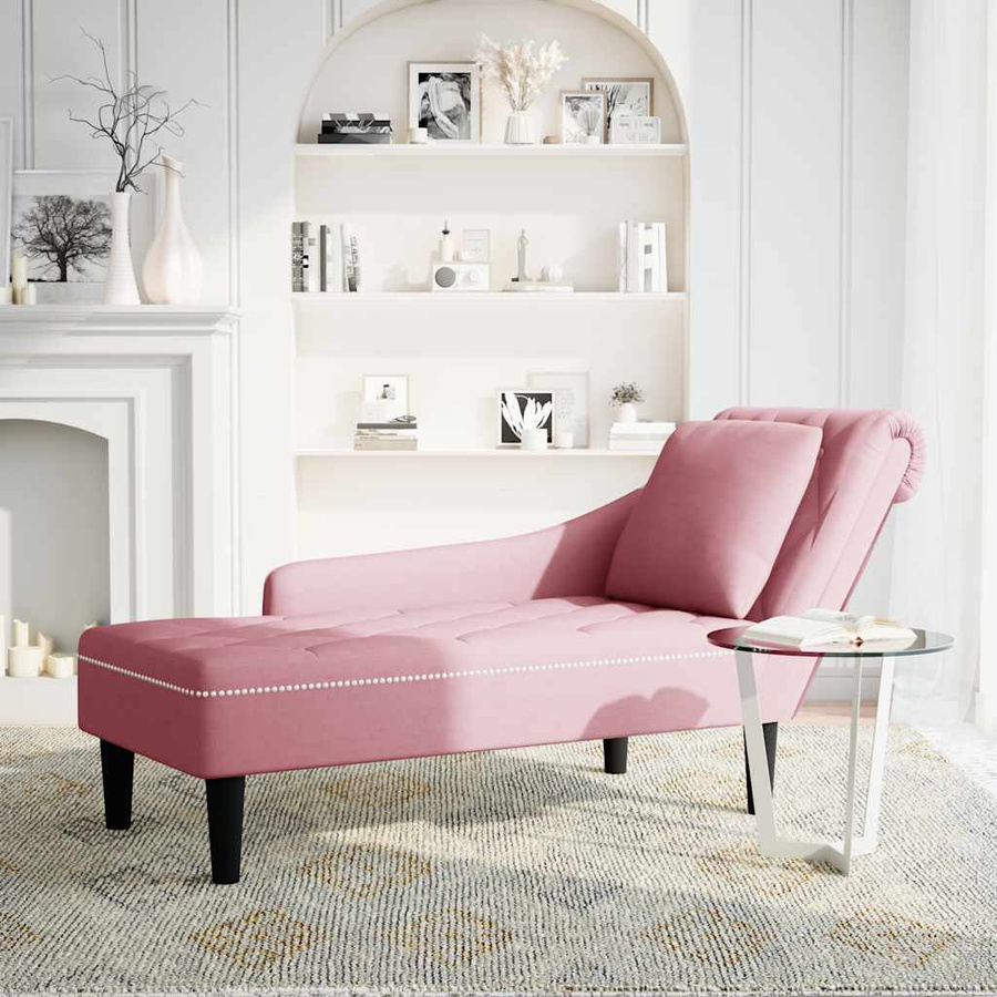 vidaXL Chaiselongue mit Kissen und rechter Armlehne aus Samt in Rosa, B/T/H: 145 x 56 x 70 cm, Höhe: 110 cm - Bild 2