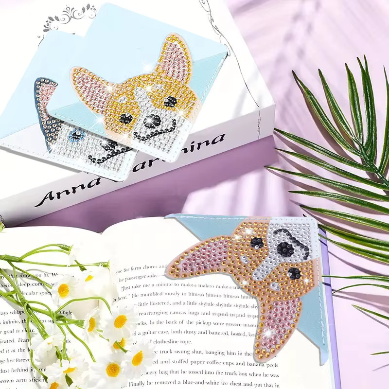 8er Set DIY Diamant-Malerei Eck-Lesezeichen mit Tier- und Landschaftsmustern in Multicolour für Bücher und Notizbücher - Bild 2
