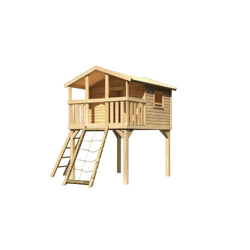 Karibu Stelzenhaus Benjamin mit Netzrampe in Natur-Braun, B/H/T: 198 x 309 x 244 cm - Bild 3