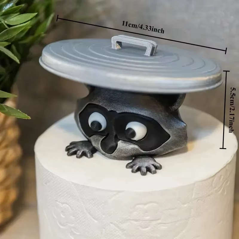 Waschbär Toilettenpapierhalter mit Mülleimer-Deckel in Grau aus Kunststoff - Bild 3