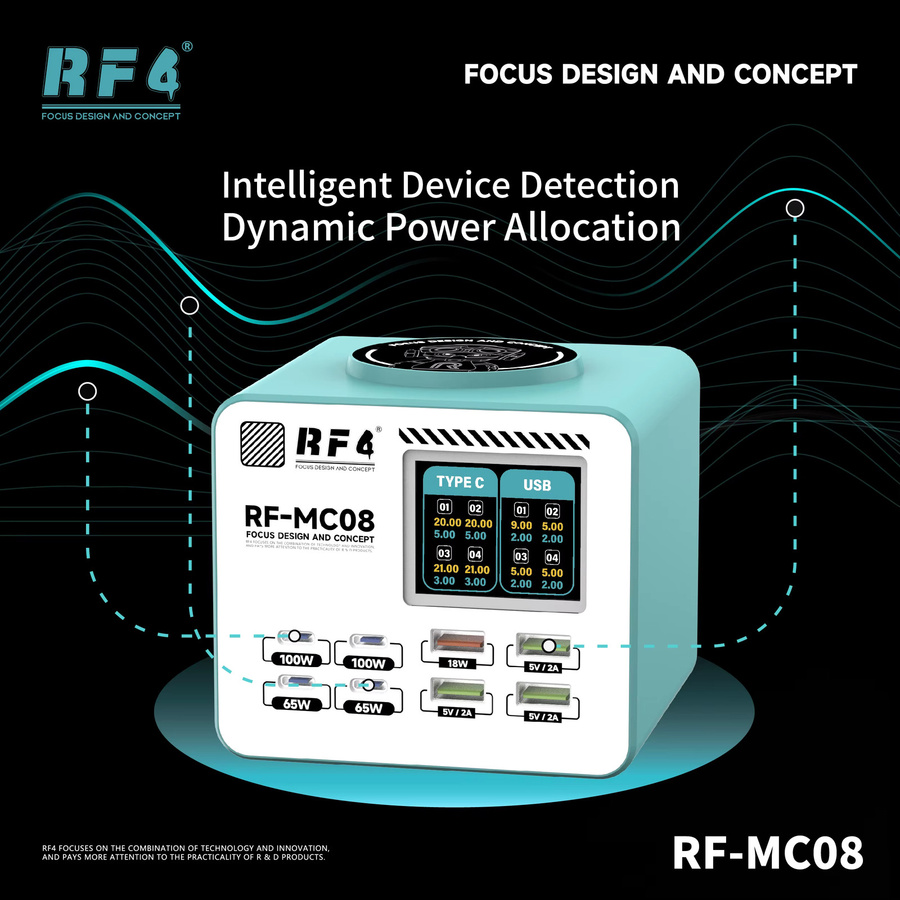 RF4 RF-MC08 Smart Multi-Port-Ladegerät in Weiß mit bis zu 100W für die schnelle Laptop-Aufladung und mehrere Geräte - Bild 2