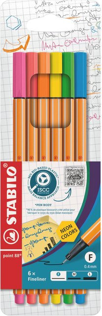 STABILO Point 88 Fineliner Neon Set mit 6 Farben in einem Etui, Mehrfarbig - Bild 1