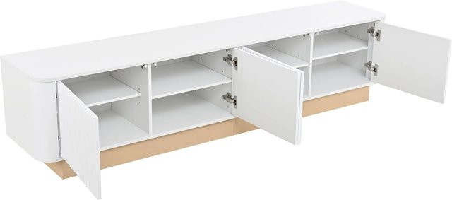 okwish TV Lowboard Luxus in Weiß mit geriffeltem Design, 4 Türen und verstellbaren Fächern aus MDF, B/T/H: 200 x 40 x 47,5 cm - Bild 1