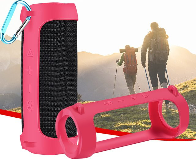 Wasserdichte Silikon-Lautsprecherschutzhülle mit verstellbarem Riemen für JBL Flip 6 und Flip 5 in Schwarz oder Pink - Bild 1