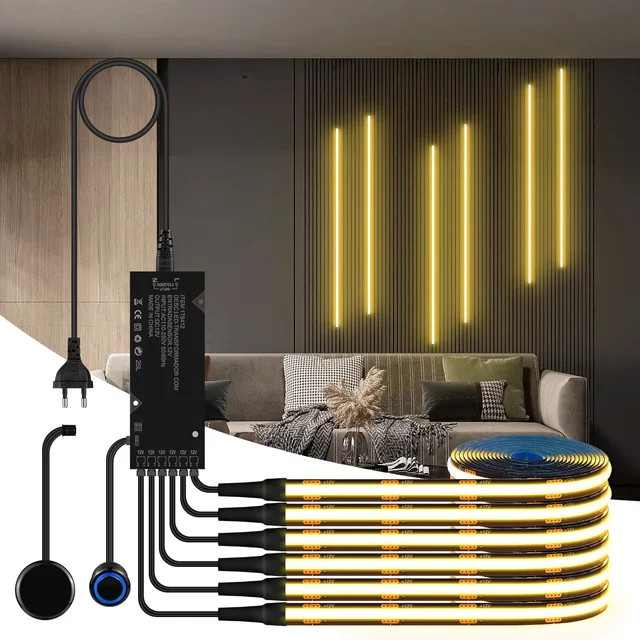 Gyarfas COB-LED-Lichtset mit dimmbarer Touch-Steuerung, Warmweiß, Schwarze Platte für Hintergrundwanddekoration - Bild 1