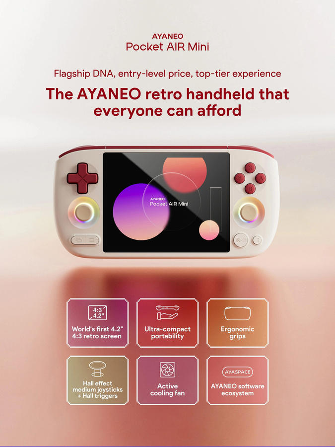 AYANEO Pocket AIR Mini Retro Handheld Konsole mit 4,2 Zoll 4:3 HD-Bildschirm in Schwarz inklusive Aufbewahrungstasche - Bild 6