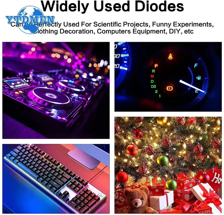 YTDMEN 50er Set Diffuse LED Dioden 5mm 20mA in Weiß, Grün, Rot, Blau und Gelb/Orange für DIY Elektronik-Kits - Bild 2
