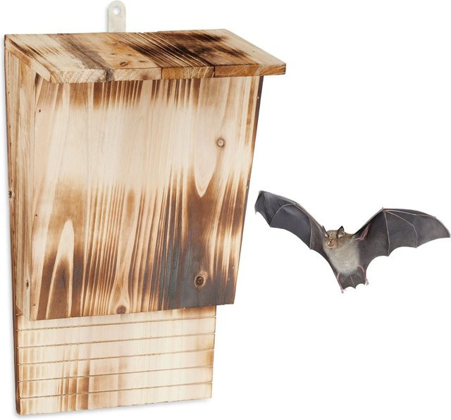 Relaxdays Fledermauskasten aus Tannenholz in Natur mit Haken, Farbe: Braun, B/T/H: 37 x 22 x 12,5 cm - Bild 1