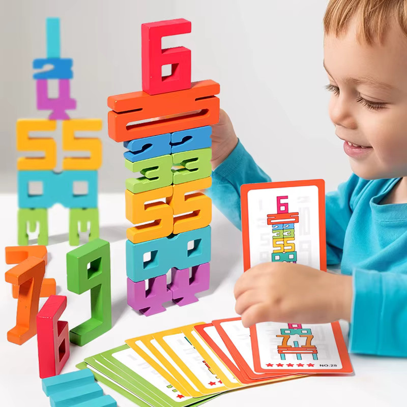 BizyKoady Montessori Math Holz Anzahl Stapeln Bausteine Digitale Balance Spielzeug, Bunt / Mehrfarbig - Bild 2