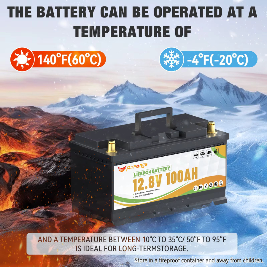 FLLYROWTH 12V 100Ah LiFePo4 Lithium-Batteriepack mit Bluetooth und 100A BMS für Wohnmobil, Boot und Solar-Anwendungen - Bild 4