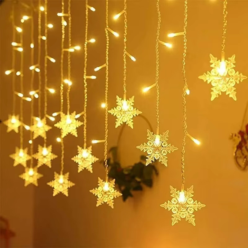 LED Schneeflocken Lichterkette als Vorhang mit blinkenden Sternen in Weiß, 3,5 m Länge, wasserdicht für Weihnachten, Party und Hochzeit - Bild 3