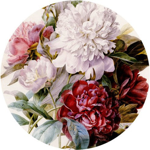 K&L Wall Art Runde Vliestapete Redoute Rosen Pfingstrosen, mehrfarbig, matt - Bild 1