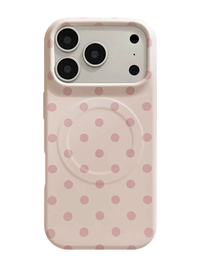 Kawaii Schutzhülle mit gepunktetem Muster in Rosa-Weiß für Apple iPhone 17 16 15 14 Pro Max mit Magnet und Matt-Folie - Bild 2